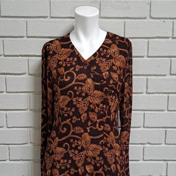 Liz Claiborne Fall Leaf Design Sheer Overlay Layered Maxi Dress. Size 4 - Picture 2 of 12